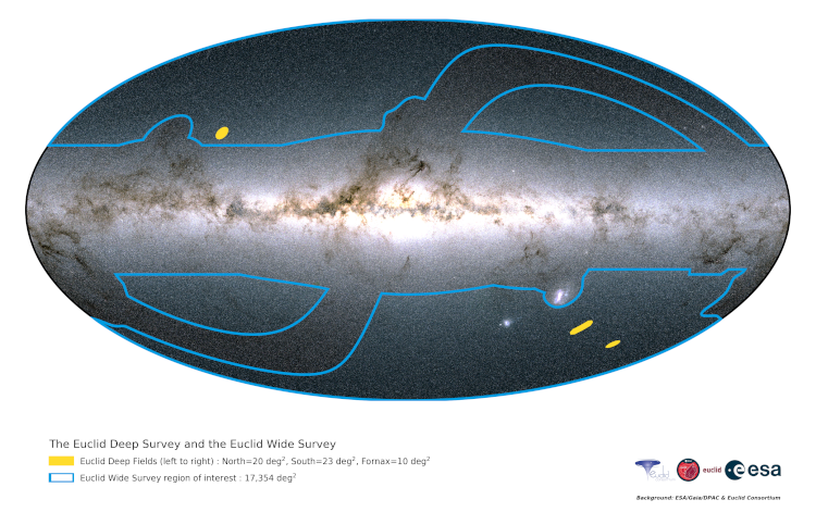 The Euclid wide and deep surveys. Credit: ESA/Euclid Consortium. Acknowledgment: Euclid Consortium Survey Group
