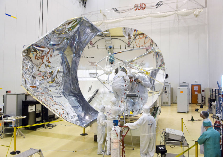Herschel telescope under cleaning process at the Spaceport Herschel telescope under cleaning process at the Spaceport