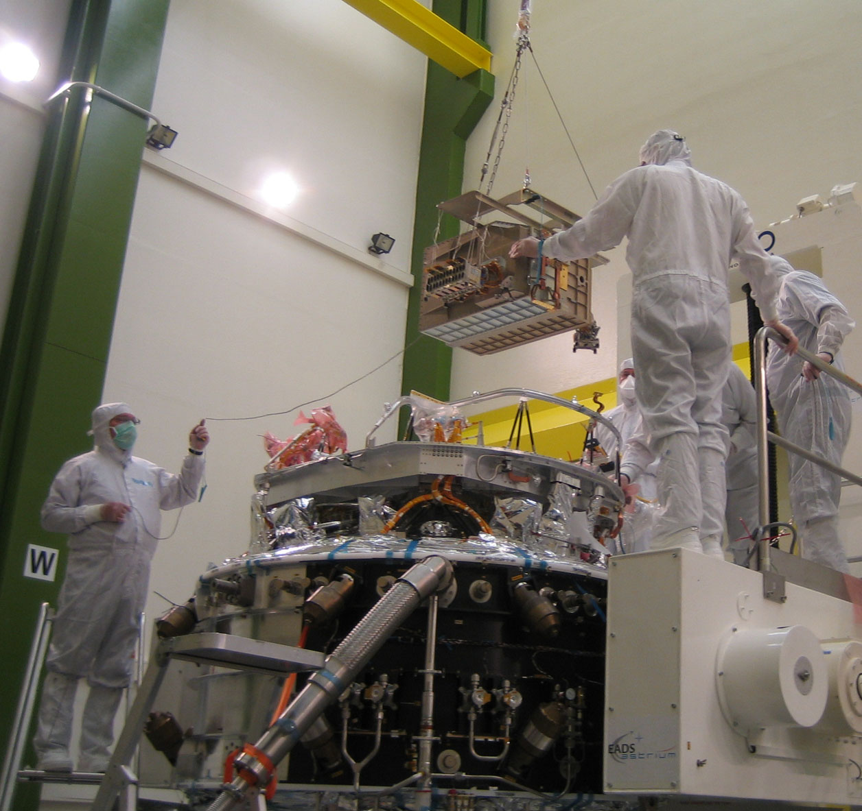 SPIRE focal plane unit being integrated onto the Herschel optical bench in Astrium in April 2007