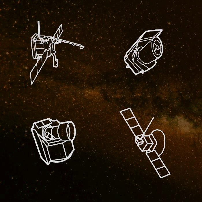 Four spacecrafts shown against a brown background
