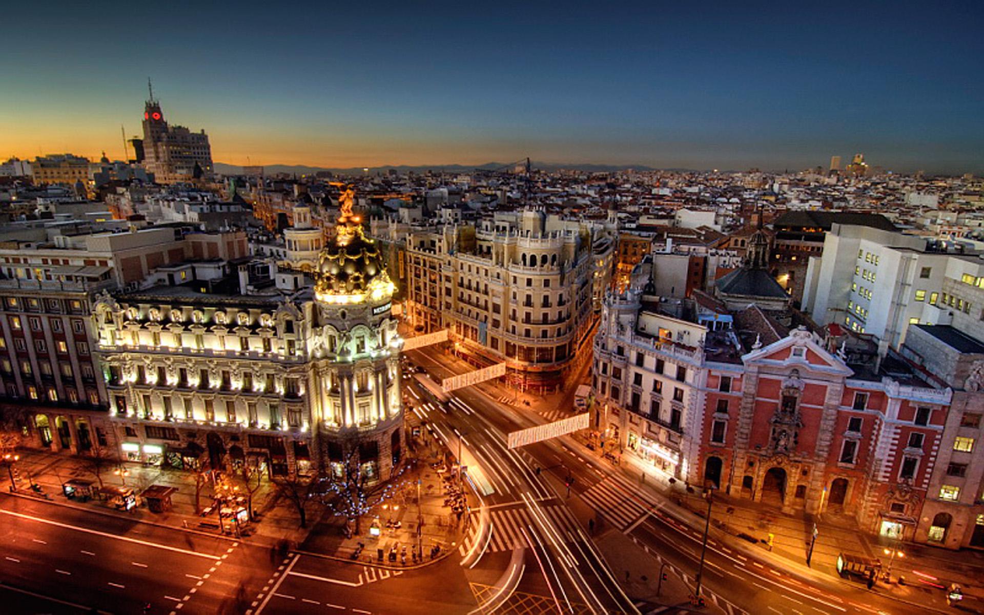 Scenic view of the east-end of Gran Via in Madrid