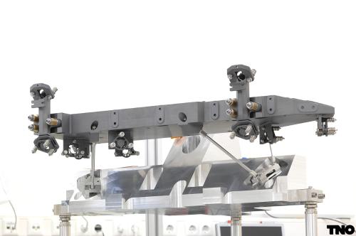 Gaia Basic Angle Monitor (BAM) Opto-Mechanical Assembly (OMA) bar #1. This is the simpler of the two bars; it receives two measurement beams from bar #2 and directs them onto one of the main mirrors. ***** 29 March 2012 ***** credits: TNO / Fred Kamphues