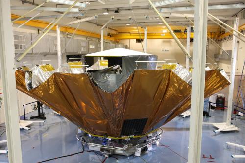 Gaia deployable sunshield during deployment in Toulouse. ***** 27 October 2011 ***** credits: Astrium