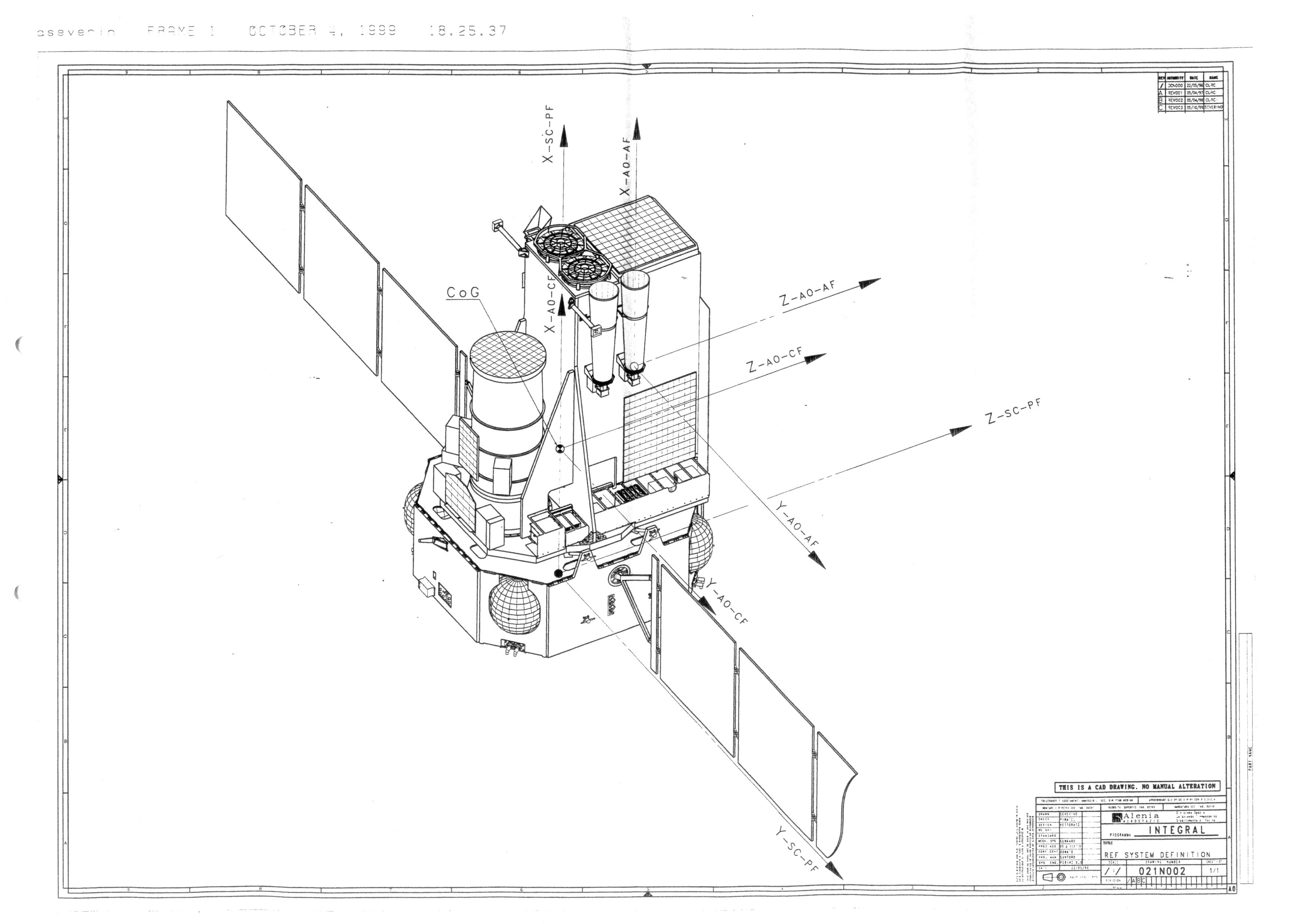 Drawing relativi al progetto iniziale del telescopio Integral datato 1998 (Alenia Aerospazio, INTEGRAL Critical Design Review CDR, 1999). Crediti: European Space Agency.